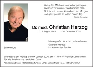 Wir trauern um Bbr. med. Christian Herzog